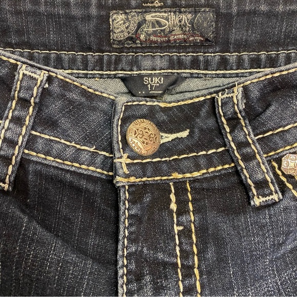 Silver Suki Jeans Womens 29Wx31L Western Glove Works Blue Dark Wash Denim Preppy - Picture 4 of 10